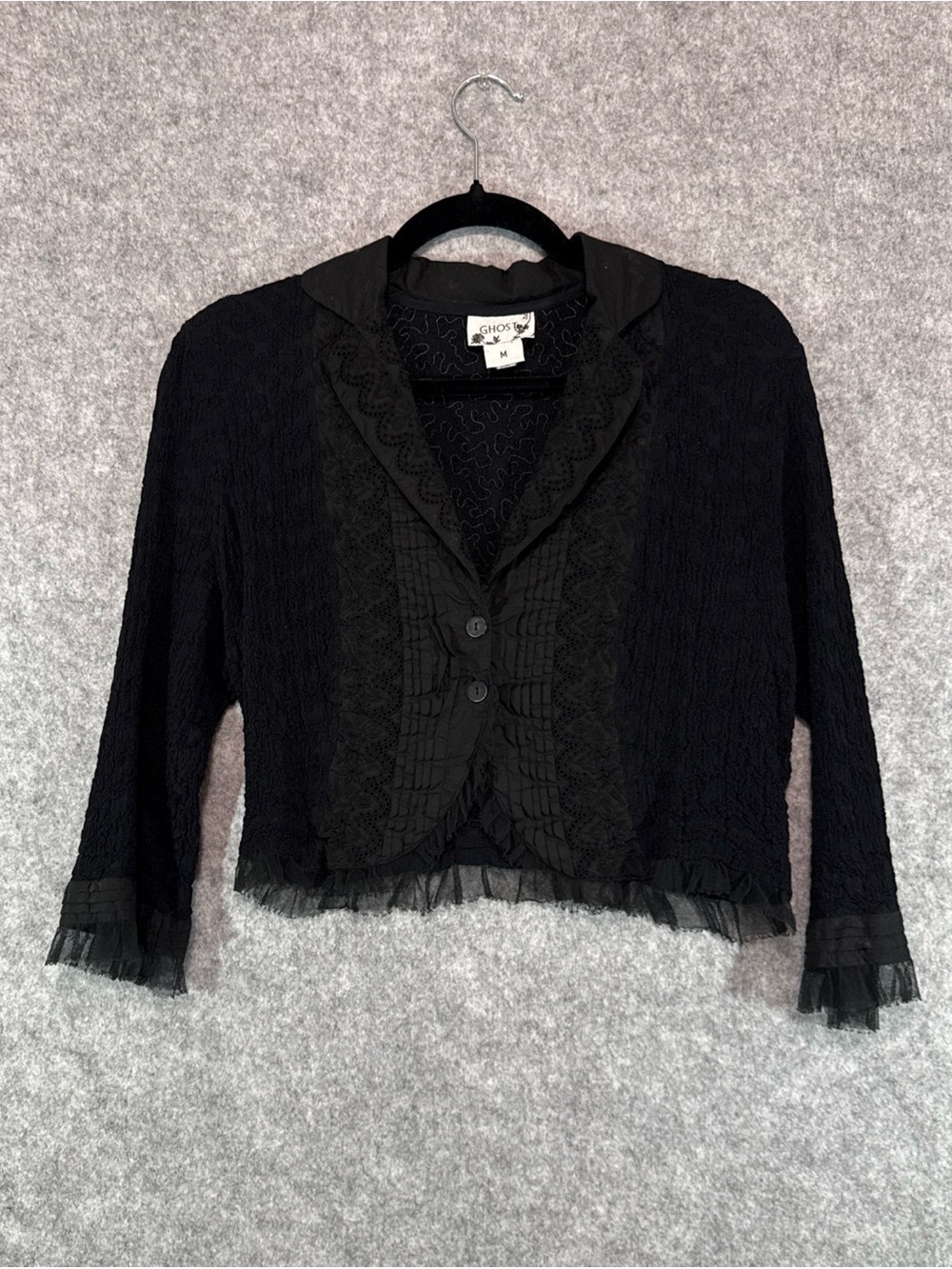 Ghost Cropped Jacket - Womens M - Black Lace-Trim Evening Event Formal Moody